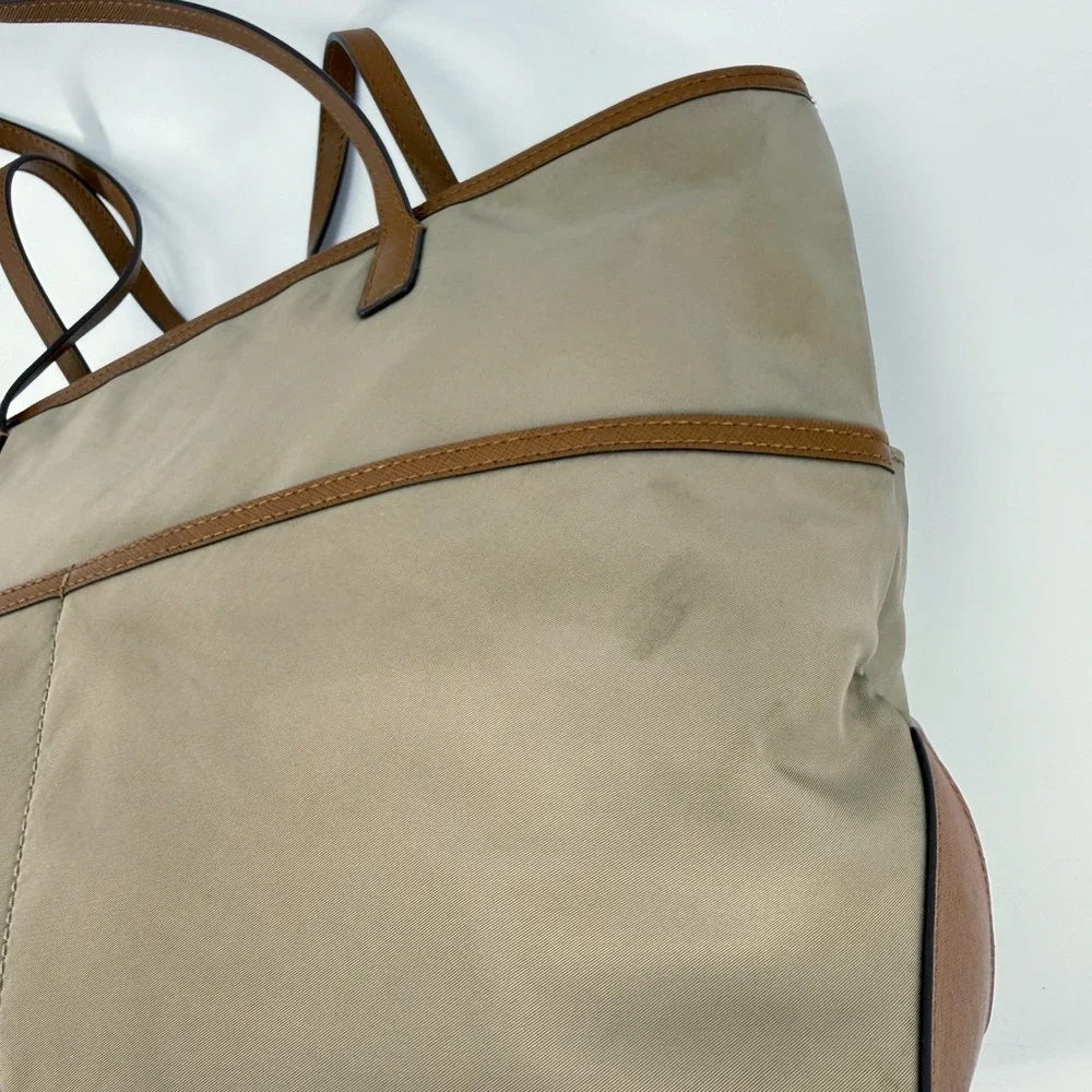 Michael Kors Dusk Kempton Medium Tote Bag‎ Khaki Nylon Leather Trim Gold Logo